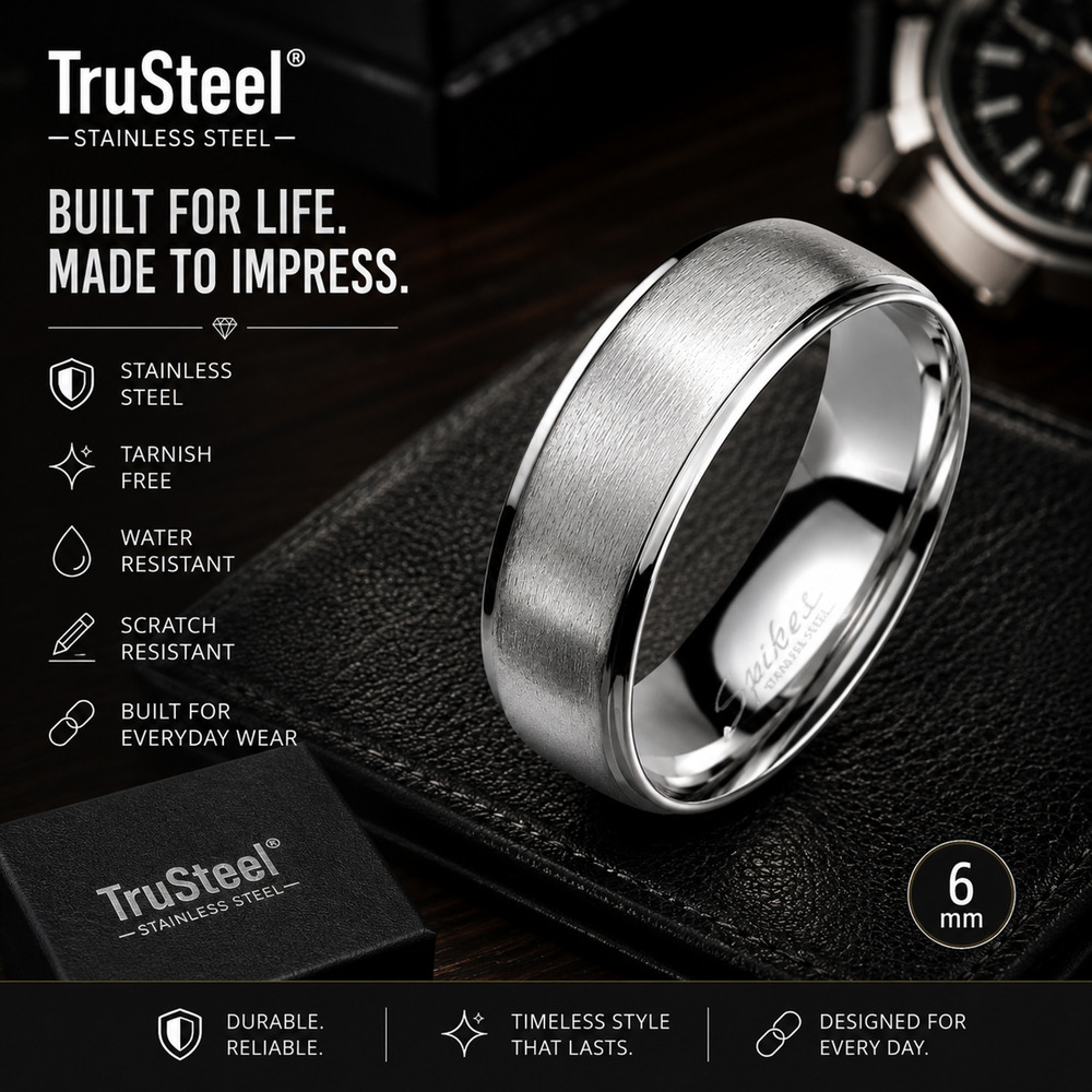 Women’s 316L Stainless Steel Ring wedding Band Comfort Fit Silver 6mm Size 5